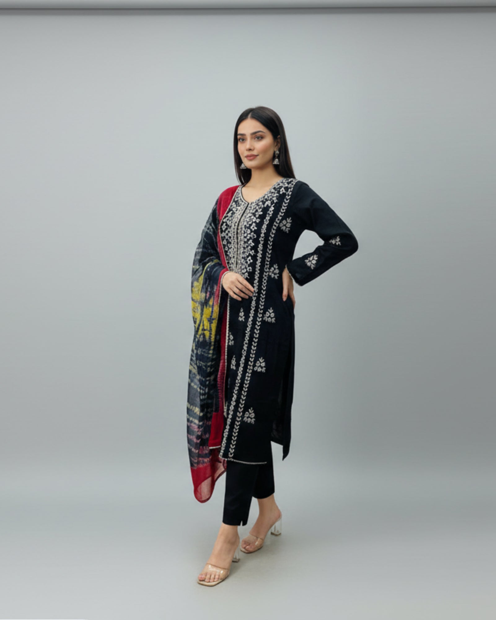 Eastern Suit with Colorful Chundri Georgette Dupatta and Gotta Work
