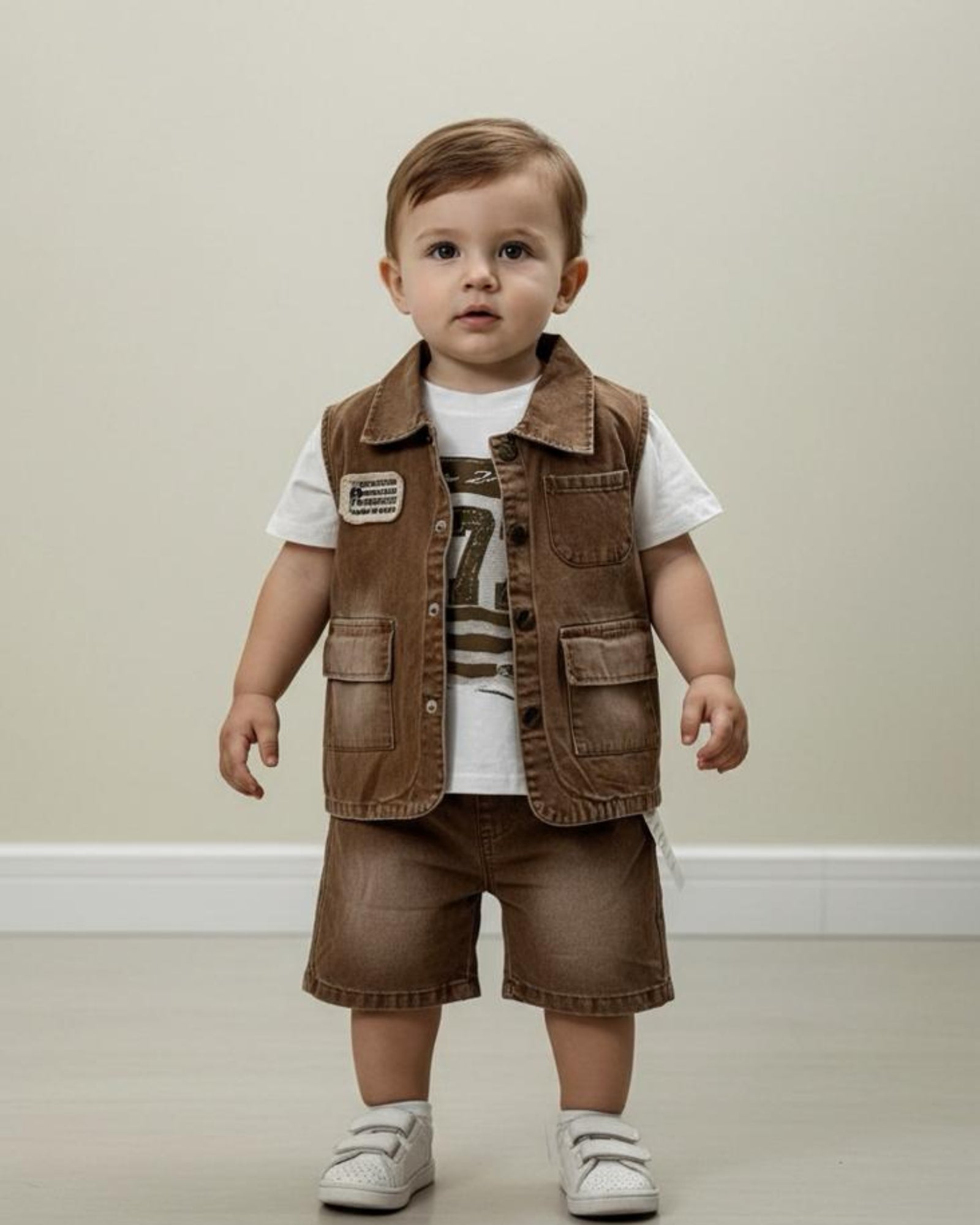 baby boy brown vest shorts outfit summer kids set