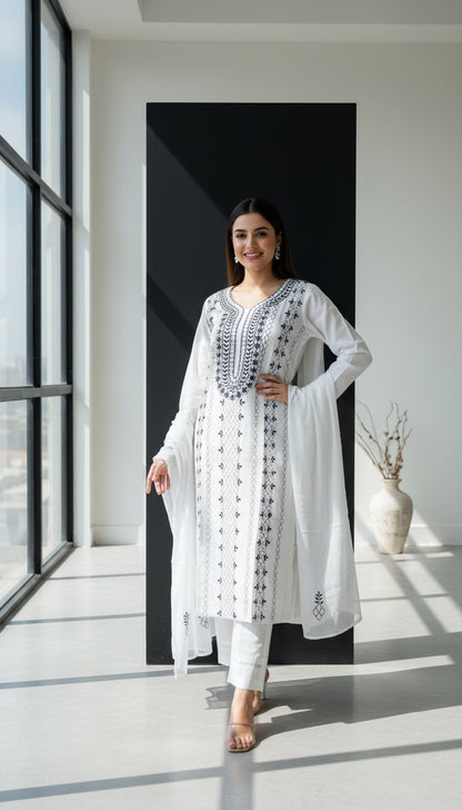 Embroidered Suit with Georgette Dupatta