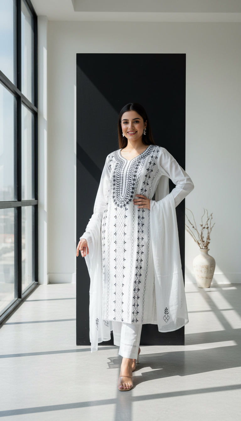 Embroidered Suit with Georgette Dupatta