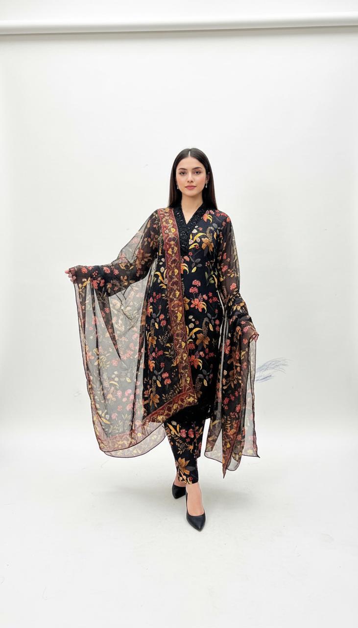 Ornate Midnight Garden Embroidered Suit