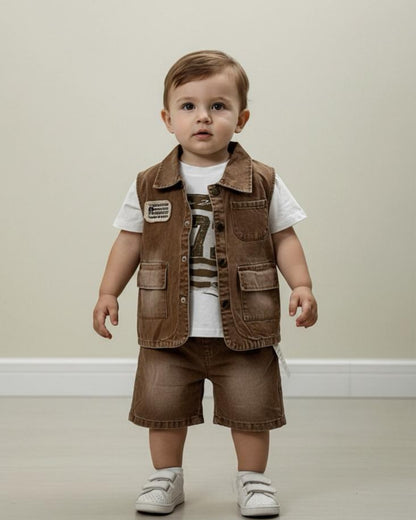 baby boy brown vest shorts outfit summer kids set