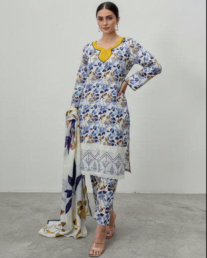 Sophisticated Doriya Lawn 3-Piece Suit – Floral Print with Patch Work