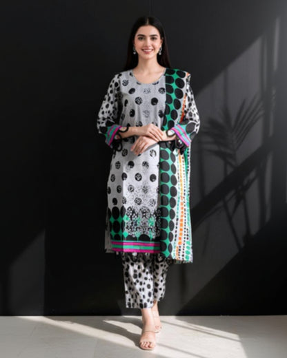 Premium embroidered kameez shalwar suit with flowing printed dupatta by AzGalleria
