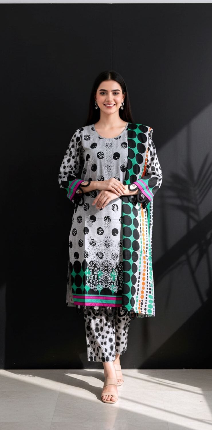 Premium Handcrafted Embroidered Suit with Flowing Printed Dupatta