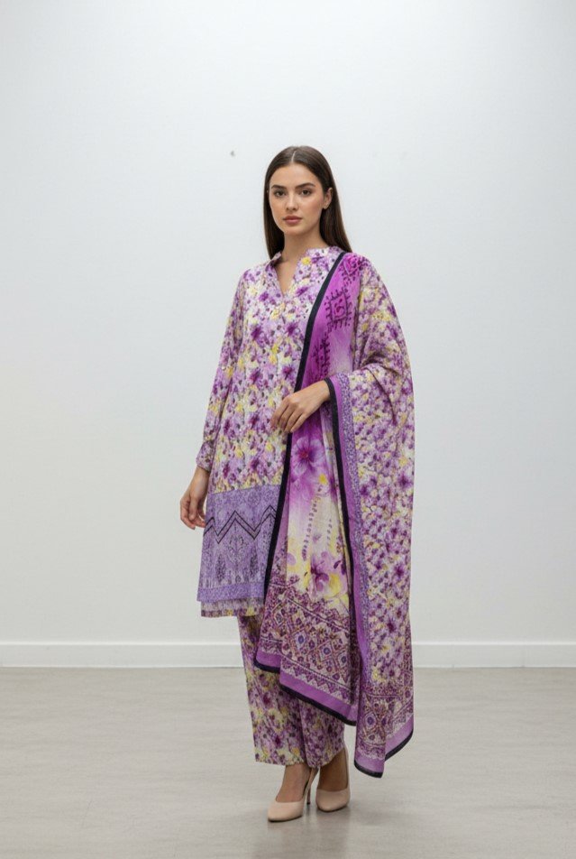 Elevated Doriya Lawn Co-Ord with Artistic Front Patch Detail