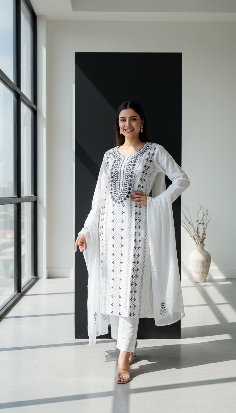 Handwork Embroidered Suit with Georgette Dupatta