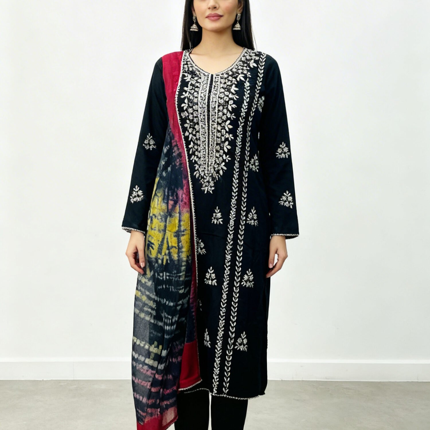 Eastern Suit with Colorful Chundri Georgette Dupatta and Gotta Work
