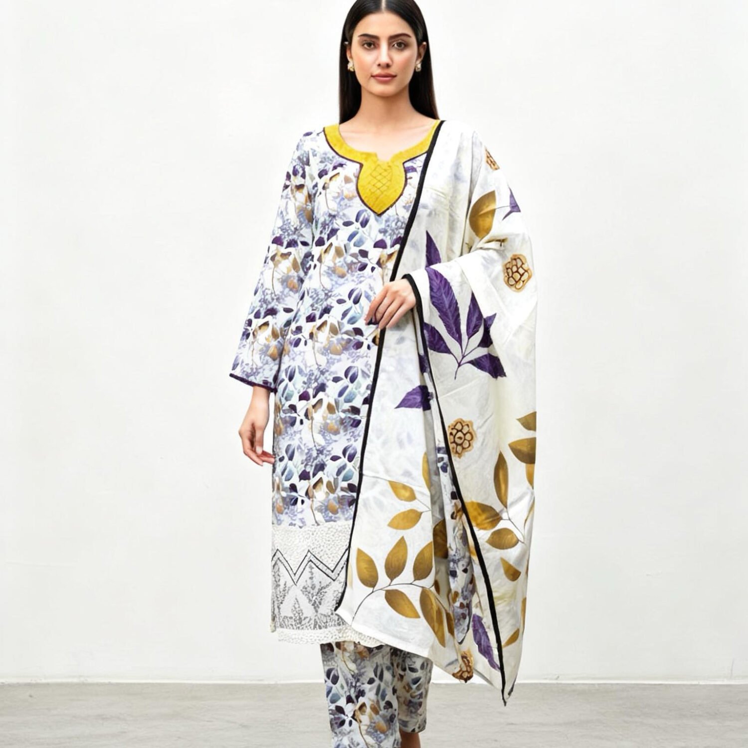 Sophisticated Doriya Lawn Co-Ord Featuring Front Patch Accents