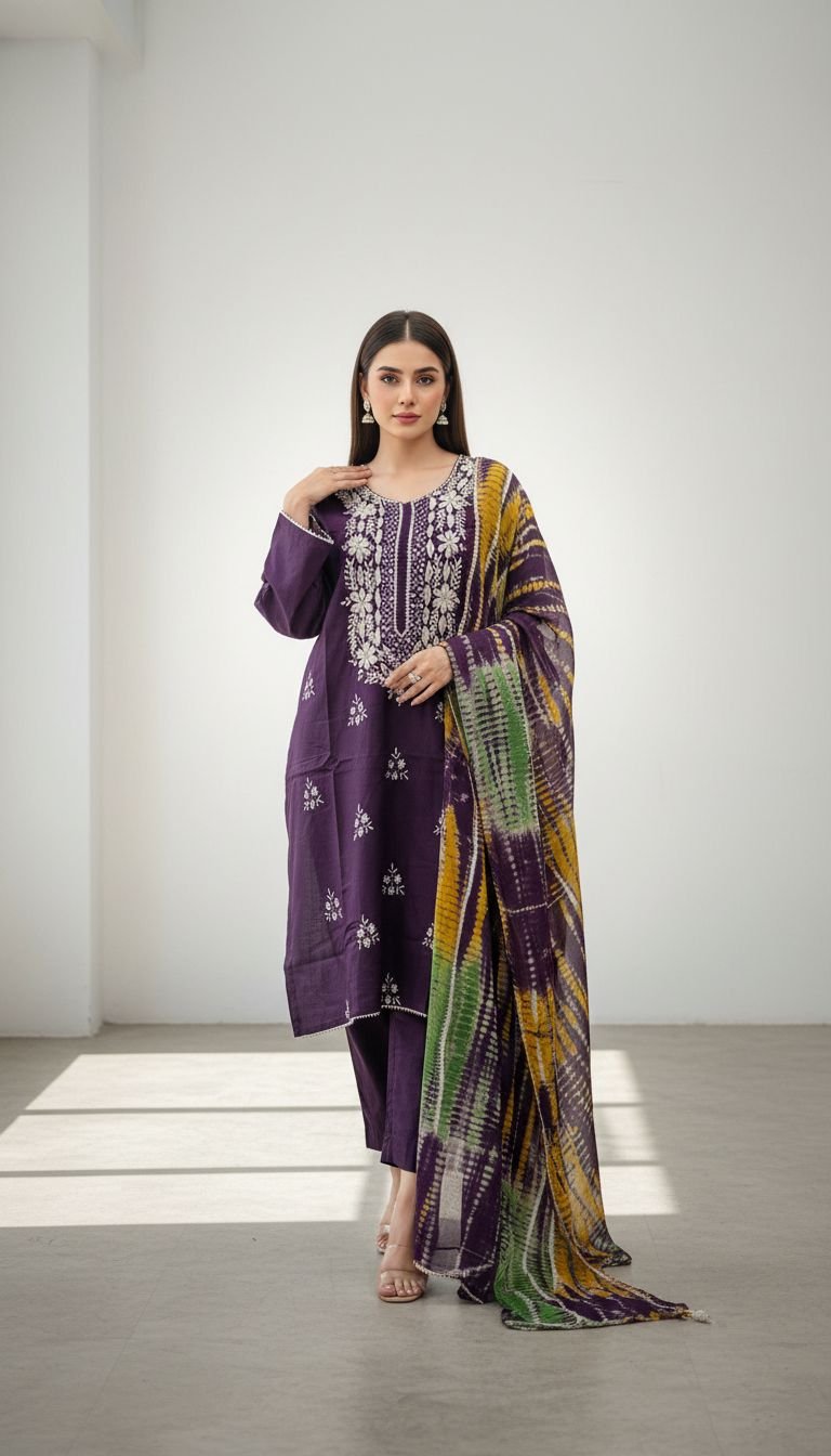 Elegant Ensemble Featuring Gotta Work with Vibrant Chundri Georgette Dupatta